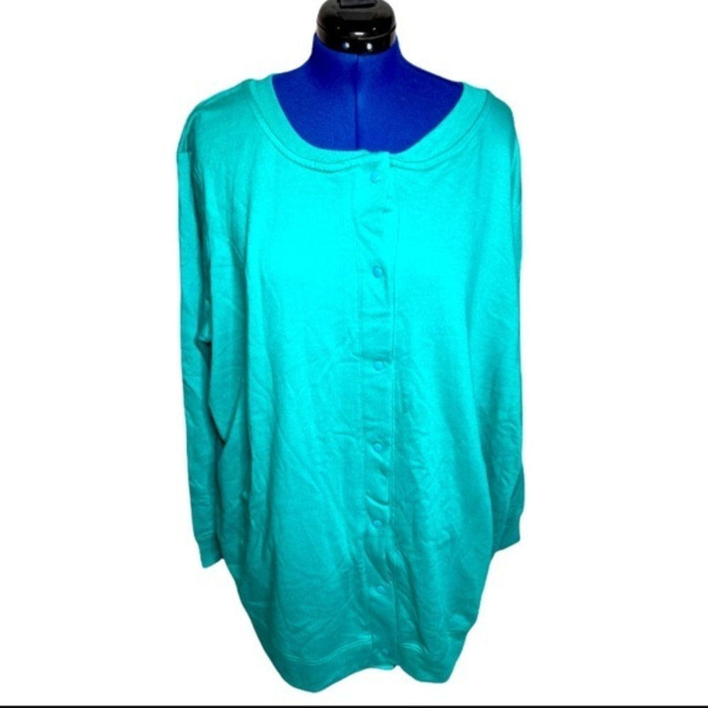 NWOT Woman Within 2X (26/28) green snap scoop neck long sleeve sweatshirt jacket - Picture 8 of 8